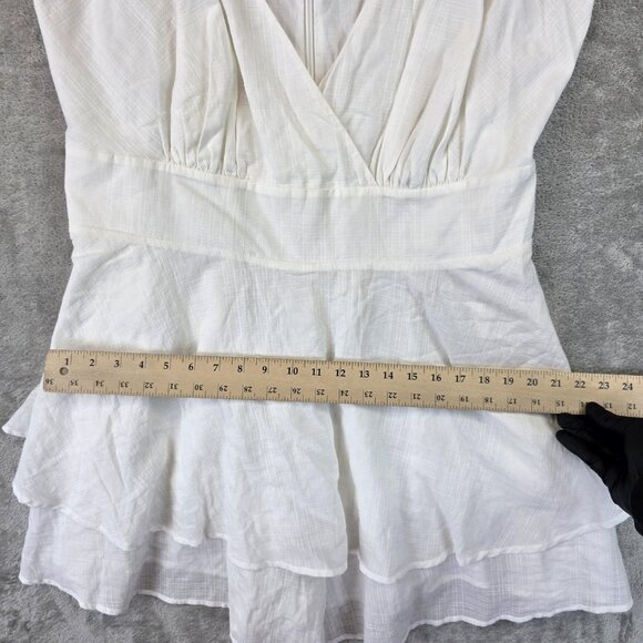 SRV x FTF Dress Womens 2X White Surplice V Neck Tiered Ruffle Hem Cotton Belted - Picture 6 of 10